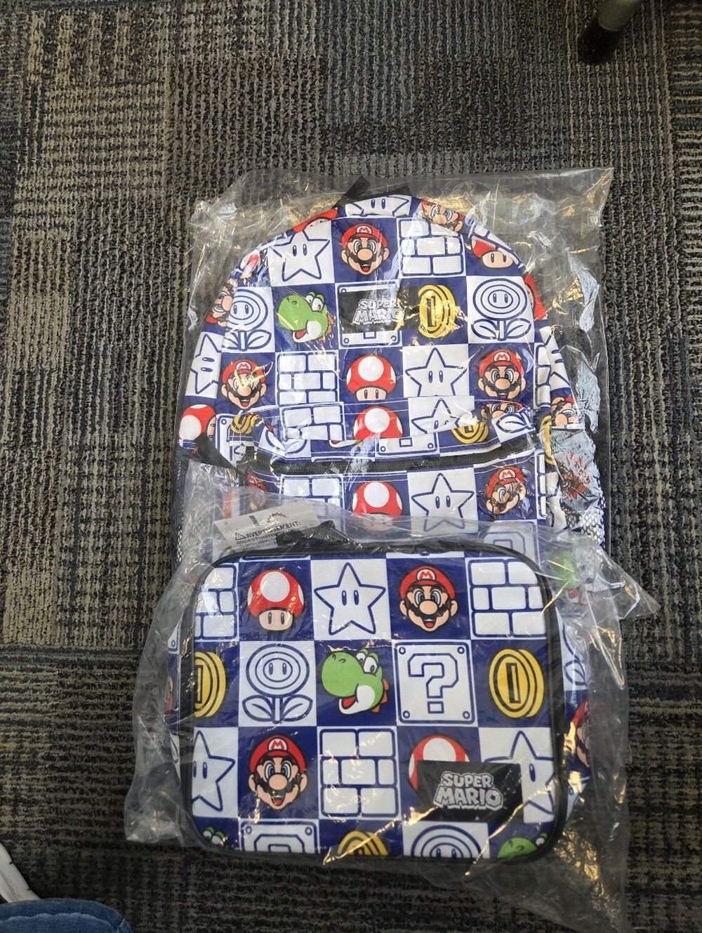 Super Mario Bros Backpack and Lunch Bag Set--NWT Popular Characters all Over